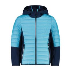 Kurtka z kapturem dla dziewczynki CMP. Niebieskie buty zimowe dziewczęce CMP, bez wzorów, z puchu, bez zapięcia. Za 383.00 zł.