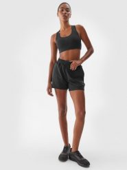 4F Spodenki treningowe szybkoschnące damskie - czarne M. Czarne szorty sportowe damskie 4f, m, bez wzorów, z dzianiny, sportowe, z podwyższonym stanem, na fitness i siłownię. Za 99.99 zł.