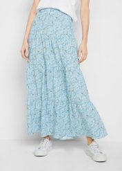 Spódnica maxi z czystej bawełny. Niebieskie spódnice damskie bonprix, bez wzorów, z bawełny, maxi. Za 119.99 zł.