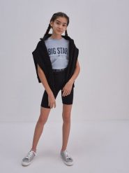 Kolarki dziewczęce czarne Nikolinasa 906. Czarne spodenki dla dziewczynek Big Star, na lato, bez wzorów, z gumy, retro. W wyprzedaży za 49.99 zł.
