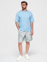 T-shirt bawełniany męski LOOSE FIT z okrągłym dekoltem – błękitny V7 - Rozmiar: XXL. Niebieskie t-shirty męskie Ombre Clothing, l, bez wzorów, z bawełny, casualowe, bez kołnierzyka. Za 169.99 zł.