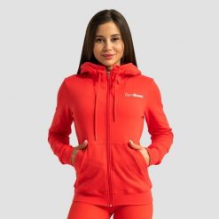 Bluza damska fitness z kapturem i zamkiem czerwona Limitless. Czerwone bluzy damskie GYMBEAM, xl, bez wzorów, z bawełny, z kapturem, na fitness i siłownię. Za 127.90 zł.