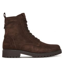 Botki Tamaris. Brązowe botki damskie Tamaris, bez obcasa, na płaskiej podeszwie, bez zapięcia. Za 359.99 zł.