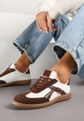 Brązowo-Białe Sneakersy Klasyczne Tenisówki Zdobione Klamerką Senaniela. Brązowe trampki i tenisówki damskie Renee, z aplikacjami, biznesowe, bez zapięcia. Za 79.99 zł.