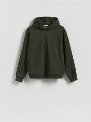 Bluza regular z kapturem - ciemnozielony. Zielone bluzy męskie Reserved, l, bez wzorów, z bawełny, z kapturem. Za 139.99 zł.