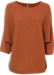 Sweter oversize w prążek, z materiału z domieszką wiskozy. Czerwone swetry damskie bonprix, bez wzorów, z wiskozy, bez kołnierzyka, bez ramiączek, bez kaptura. Za 99.99 zł.