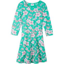 Sukienka dziewczęca shirtowa z rękawami 3/4 bonprix zielony morski z nadrukiem. Sukienki dla dziewczynek bonprix. Za 44.99 zł.