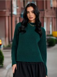 Sweter - zielony. Zielone swetry damskie Sinsay, l, bez wzorów, ze splotem, bez kołnierzyka, bez ramiączek, długie, bez kaptura. Za 49.99 zł.