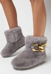 Szare Śniegowce Clymope. Szare śniegowce i trapery damskie Born2be, z futra, za kostkę. Za 139.99 zł.