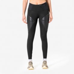 Legginsy do biegania damskie KIPRUN RHEON. Czarne legginsy damskie KIPRUN, l, bez wzorów, z elastanu, z podwyższonym stanem, długie, do biegania. Za 299.99 zł.