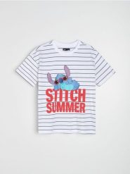 Bawełniana koszulka z nadrukiem Stitch - wielobarwny. T-shirty damskie Sinsay, l, bez wzorów, z bawełny, bez kołnierzyka. Za 25.99 zł.