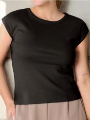 Bawełniana koszulka w prążek - czarny. Czarne t-shirty damskie Sinsay, l, bez wzorów, z bawełny, bez kołnierzyka. W wyprzedaży za 13.99 zł.