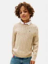 Tommy Hilfiger Sweter KB0KB09753 Beżowy Regular Fit. Brązowe swetry dla chłopców Tommy Hilfiger, bez wzorów, z bawełny, bez kołnierzyka, bez kaptura. Za 349.99 zł.