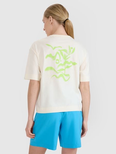 4F T-shirt regular z nadrukiem damski - biały S. Białe koszulki sportowe damskie 4f, s, bez wzorów, z bawełny, klasyczne, bez kołnierzyka. W wyprzedaży za 39.99 zł.