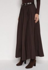 Brązowa Wiskozowa Spódnica o Rozkloszowanym Kroju z Paskiem z Klamrą Lawedisa. Brązowe spódnice damskie Born2be, l, bez wzorów, z bawełny, biznesowe, maxi, rozkloszowane. Za 139.99 zł.