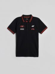 4F Koszulka polo regular męska - czarna XXL. Czarne koszulki polo męskie 4f, m, bez wzorów, z dzianiny, eleganckie, bez ramiączek. Za 99.99 zł.