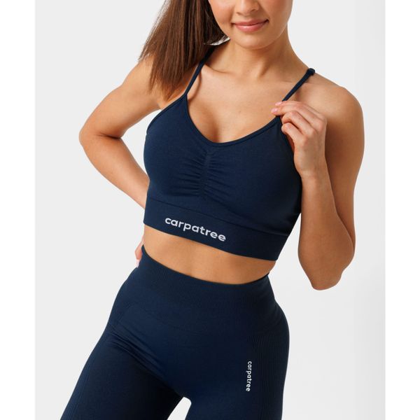 Biustonosz bezszwowy Carpatree Allure granatowy. Niebieskie obuwie sportowe damskie Carpatree, bez wzorów, na fitness i siłownię. W wyprzedaży za 119.99 zł.