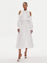 Pinko Sukienka koszulowa Hazzard 103630 A1X8 Biały Regular Fit. Białe sukienki damskie Pinko, bez wzorów, z bawełny, bez kołnierzyka, bez ramiączek, koszulowe. Za 609.99 zł.