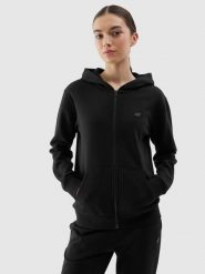 4F Bluza dresowa rozpinana z kapturem damska - czarna XL. Czarne bluzy sportowe damskie 4f, xl, bez wzorów, z bawełny, z kapturem. W wyprzedaży za 69.99 zł.