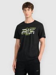 4F T-shirt regular z nadrukiem męski 4F x Robert Lewandowski - czarny XL. Czarne koszulki sportowe męskie 4f, l, bez wzorów, z bawełny, sportowe, bez kołnierzyka. Za 99.99 zł.