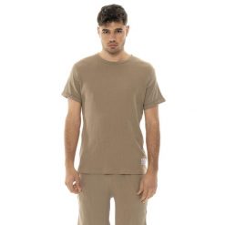 Koszulka na co dzień na siłownię. Brązowe buty sportowe męskie LEONE 1947 APPAREL, bez wzorów, z bawełny, bez kołnierzyka, bez ramiączek, na fitness i siłownię. W wyprzedaży za 96.83 zł.