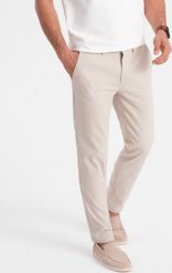 Ombre Spodnie męskie chino SLIM FIT - kremowe V1 OM-PACP-0186 XXL. Białe spodnie materiałowe męskie Ombre, m, bez wzorów. Za 149.99 zł.