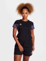 Koszulka damska Hummel Travel. Czarne koszulki sportowe damskie Hummel, m, bez wzorów, z bawełny, bez kołnierzyka, bez ramiączek, na fitness i siłownię. Za 95.60 zł.