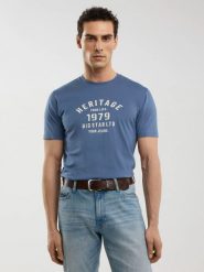 Koszulka męska z nadrukiem niebieska Serter 402. Niebieskie t-shirty męskie Big Star, l, bez wzorów, z bawełny, klasyczne, bez kołnierzyka. W wyprzedaży za 59.99 zł.
