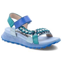 Niebieskie Sandały Hispanitas Stylowe Obuwie Damskie. Niebieskie klapki damskie Hispanitas, z aplikacjami, ze skóry, eleganckie, bez obcasa. Za 599.00 zł.