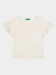United Colors Of Benetton T-Shirt 3P4ZC10I4 Écru Slim Fit. T-shirty i topy dla dziewczynek United Colors Of Benetton, bez wzorów, z bawełny, bez ramiączek. Za 39.99 zł.