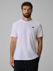 4F Чоловічий regular однотонний t-shirt - білий L. T-shirty męskie 4f, l, bez wzorów, bez kołnierzyka. Za 599.90 zł.