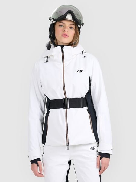4F Kurtka narciarska membrana Dermizax 20000 z systemem RECCO damska - biała M. Białe kurtki damskie 4f, na zimę, m, bez wzorów, z materiału, bez kaptura. Za 1,799.99 zł.