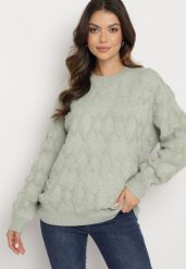 Miętowy Sweter o Luźnym Kroju i Wzorzystym Splocie ze Ściągaczami Elondrae. Zielone swetry damskie Born2be, uniwersalny, bez wzorów, z bawełny, eleganckie, bez kołnierzyka, bez ramiączek, długie, bez kaptura. Za 149.99 zł.