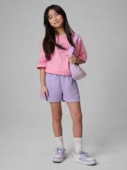 4F Spodenki dresowe dziewczęce - fioletowe 164 (13-14 lat). Fioletowe spodenki dla dziewczynek 4f, na lato, bez wzorów, z dresówki. Za 49.99 zł.