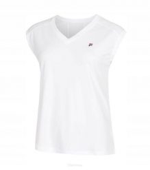 Koszulka tenisowa Fila T-shirt Maia. Białe t-shirty damskie Fila, m, bez wzorów, z materiału, eleganckie, bez kołnierzyka. Za 131.99 zł.