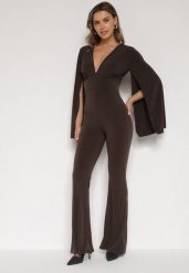 Brązowy Długi Kombinezon z Szerokimi Rękawami i Odkrytymi Plecami Dasima. Brązowe sukienki damskie Born2be, na imprezę, m, bez wzorów, eleganckie, bez kołnierzyka, bez ramiączek, maxi. Za 139.99 zł.