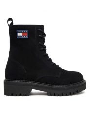 Tommy Jeans Trzewiki Urban EN0EN02630 Czarny. Czarne botki damskie Tommy Jeans, z jeansu, bez obcasa, na płaskiej podeszwie, bez zapięcia. Za 634.57 zł.