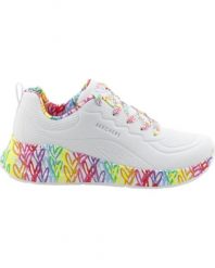 Buty sportowe Sneakersy damskie, Uno Lite - Exuberant Hearts. Białe obuwie sportowe damskie Skechers, bez wzorów, z materiału, trekkingowe. Za 299.99 zł.