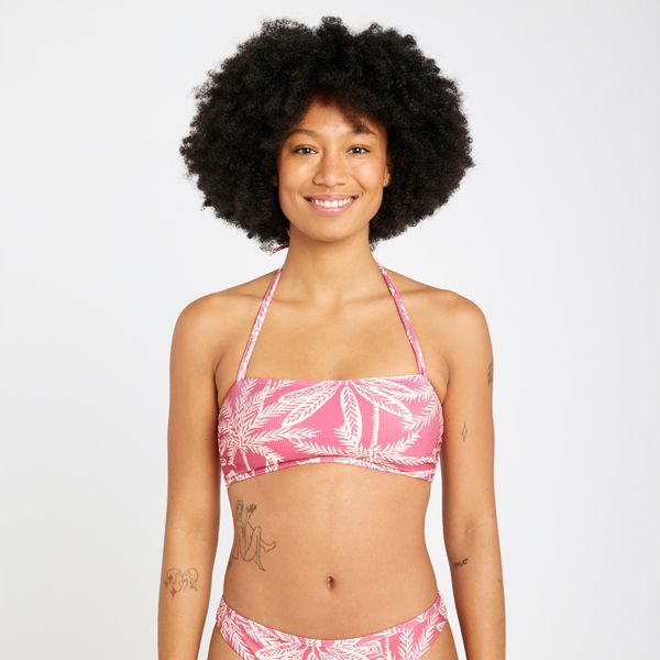 Góra kostiumu kąpielowego surfingowego damska Olaian Laura Palmer. Czerwone bikini damskie OLAIAN, bez wzorów. W wyprzedaży za 19.99 zł.