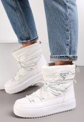 Białe Śniegowce Wsuwane z Ozdobnym Wiązaniem Saheli. Białe śniegowce i trapery damskie Renee, z jeansu. Za 59.99 zł.