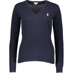 Sweter w kolorze granatowym. Niebieskie swetry damskie marki U.S. Polo Assn., z bawełny. W wyprzedaży za 173.95 zł.