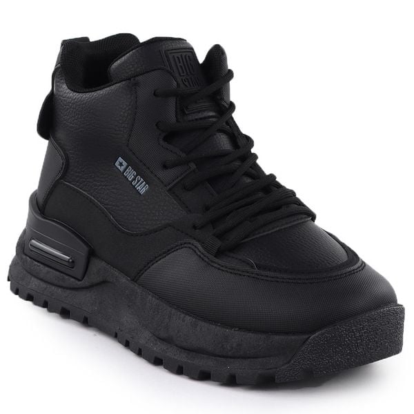 Sneakersy damskie na platformie czarne Big Star SS274509. Czarne botki damskie Big Star, ze skóry ekologicznej, retro, bez obcasa, na platformie, bez zapięcia. Za 189.99 zł.