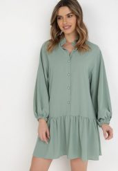 Miętowa Sukienka Amarheis. Zielone sukienki damskie Born2be, l, bez wzorów, bez kołnierzyka, bez ramiączek, mini. Za 54.99 zł.