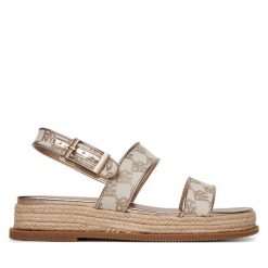 Espadryle DKNY. Brązowe sandały damskie DKNY, bez wzorów, bez obcasa, bez zapięcia. Za 299.99 zł.