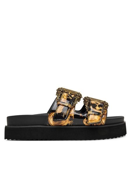 Versace Jeans Couture Klapki 80VA3SM1 ZS366 G89 Czarny. Czarne klapki damskie Versace Jeans Couture, bez wzorów, z jeansu, bez obcasa. Za 809.99 zł.