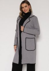 Szary Kardigan Ozdobiony Lamówką Tusbena. Szare kardigany damskie Born2be, bez wzorów, z jeansu, eleganckie, bez kołnierzyka, bez ramiączek, długie, bez kaptura. Za 129.99 zł.