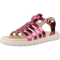 Sandały GEOX J S. SOLEIMA G.B - METAL.LEA Rose. Czerwone obuwie sportowe damskie Geox, bez wzorów, ze skóry, trekkingowe. Za 203.99 zł.