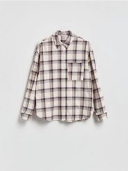 Koszula w kratę - złamana biel. Koszule damskie Reserved, l, bez wzorów, z bawełny, bez kołnierzyka, bez ramiączek. Za 139.99 zł.