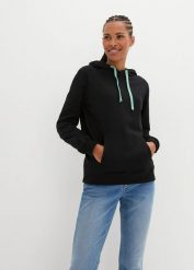 Bluza z kapturem z czystej bawełny organicznej. Czarne bluzy damskie bonprix, bez wzorów, z bawełny, z kapturem. Za 129.99 zł.
