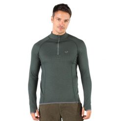 Koszulka turystyczna męska z długim rękawem 100% Merino Woolona Halldor. Zielone bluzki z długim rękawem męskie WOOLONA, m, bez wzorów, z materiału, klasyczne, bez kołnierzyka. Za 378.00 zł.